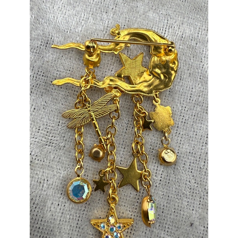 Vintage Celestial Brooch Moon Stars Dragonfly - Picture 3 of 5